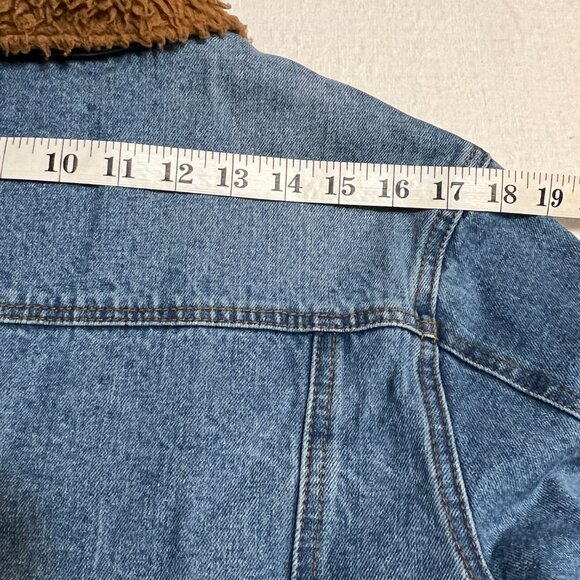 RVCA Men's Sherpa Lined Denim Jacket Size M Blue Jean Trucker Fleece Collar - Picture 8 of 9
